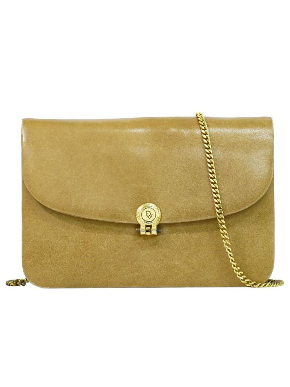 Dior Leather Chain Shoulder Bag Pochette Beige